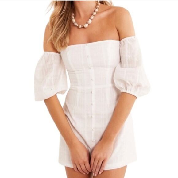 NWT Rumer The Label Revolve Chloe Off Shoulder Mini Dress Puff Sleeve Medium - Picture 2 of 12